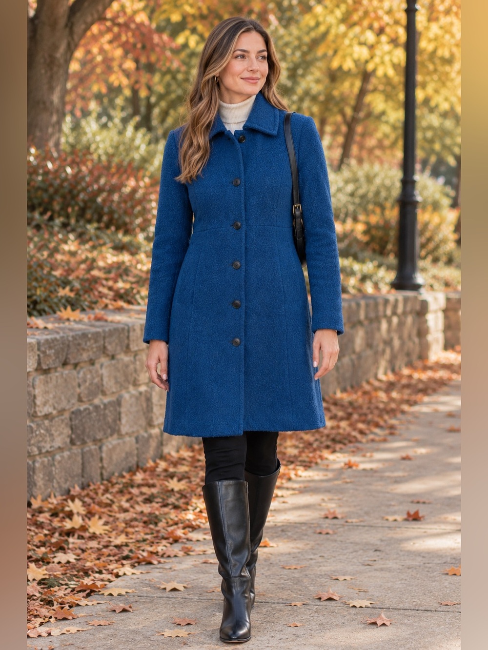 Lands' End Wool-Blend Mid-Length Button Front Walker Coat Womens 10 Blue